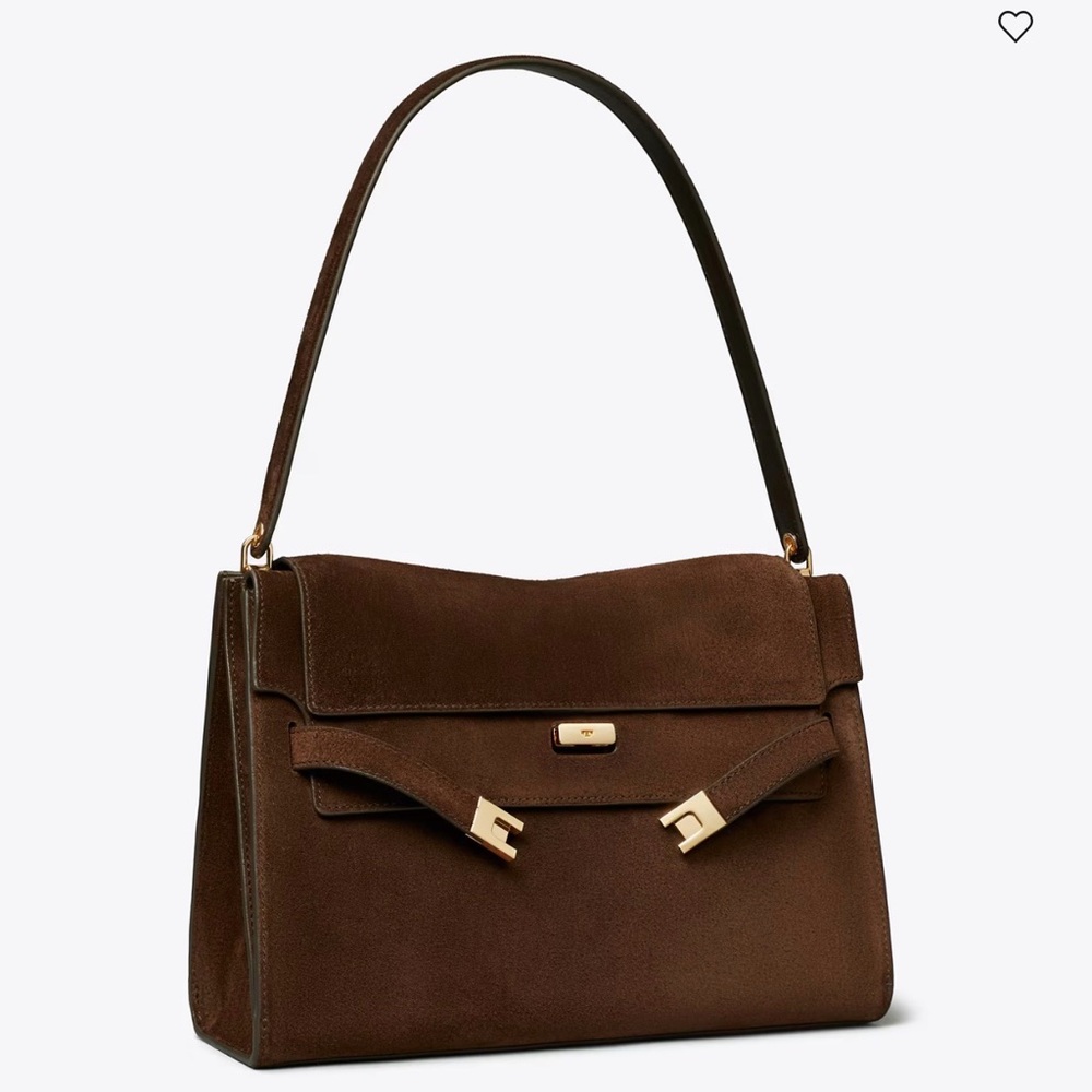 Tory Burch Suede Lee Radziwill Shoulder Bag in Dark Cocoa